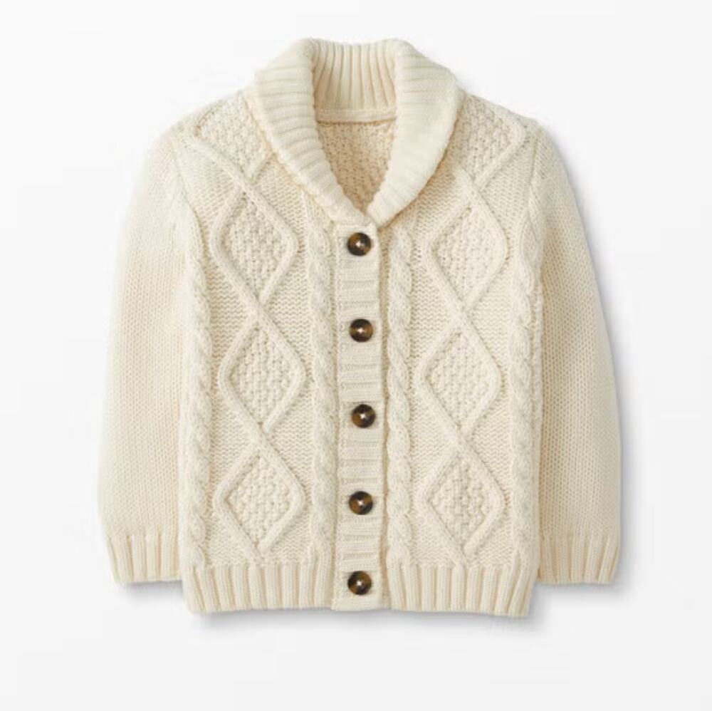 Hanna Andersson Cableknit Cardigan In Cotton & Merino Cream Beige 3-6 months